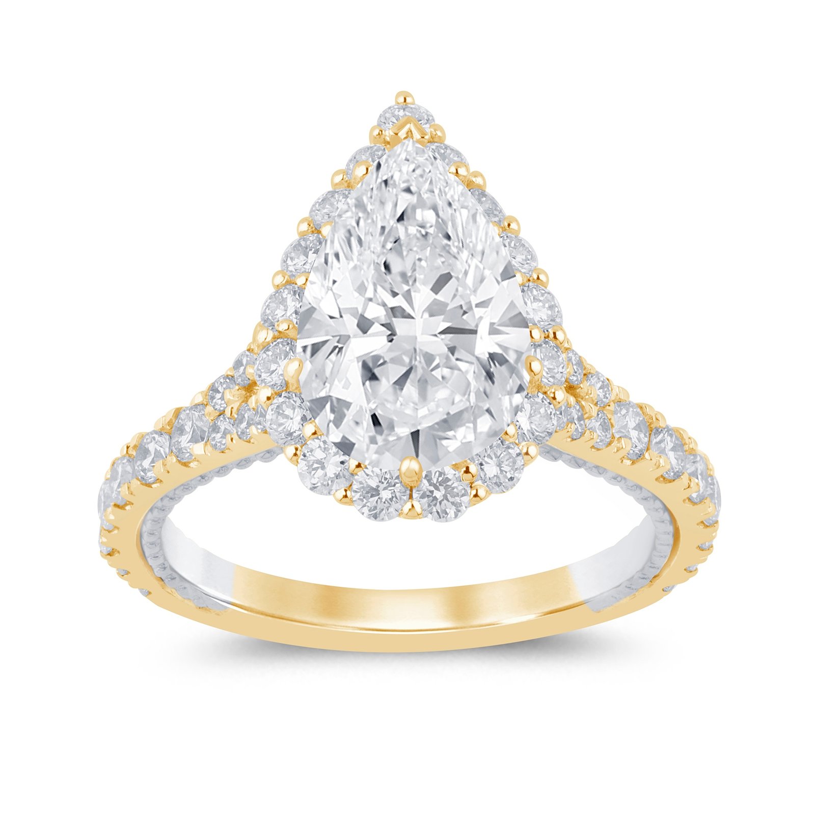 LG - 14K 4.12CT D-RING LDS PER/RDS CNTR PEAR 3.00CT MICRO PRONG "CERTIFIED"